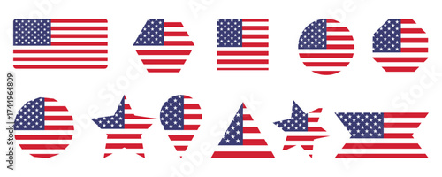  USA flag vector set, American flag vector icon set, United States flag set