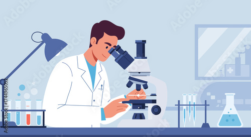 Scientist Examining Specimen Under Microscope in a Laboratory, Research and Experiment
