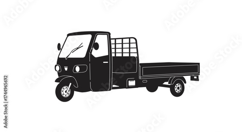 Simple black and white illustration of a three wheeled utility vehicle