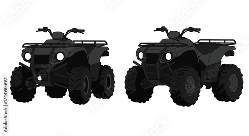 Two black silhouette illustrations of all terrain vehicles are prominently displayed