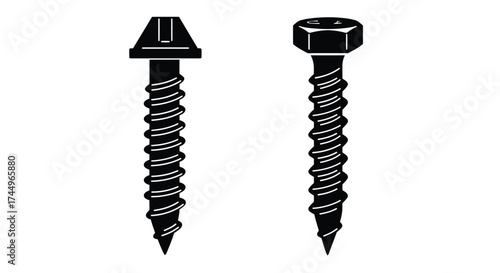 Two different types of screws shown in a black and white illustration