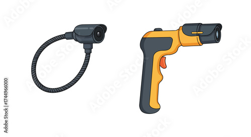 Two electric vehicle charging connectors displayed in a studio setting