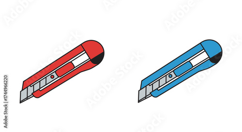Illustration of two utility knives one red and one blue in color