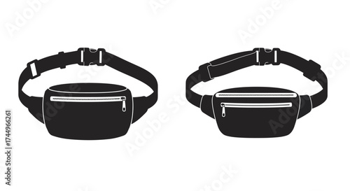 Black and white illustration of two identical fanny pack designs displayed
