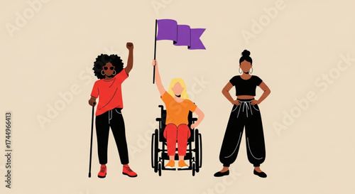 International Women's Rights Day  Disabled Advocates Rallying for Rights in a Bold Graphic Illustration