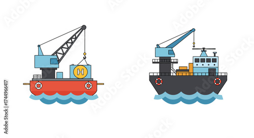 Two yellow telescopic handlers depicted in a white background illustration