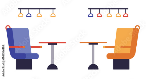 Colorful child safety seats displayed in orange green and blue tones