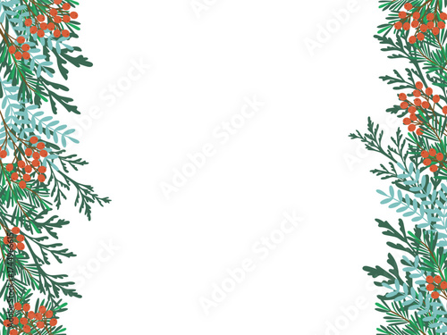 Festive Evergreen and Berry Border Vector Illustration