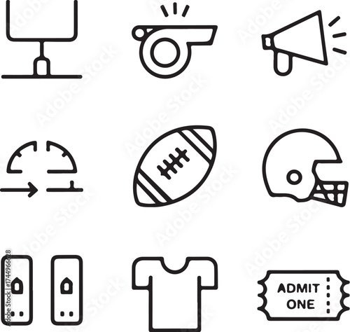 American football icons game day essentials set