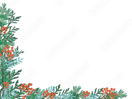 Festive Evergreen Branches with Red Berries Vector Illustration