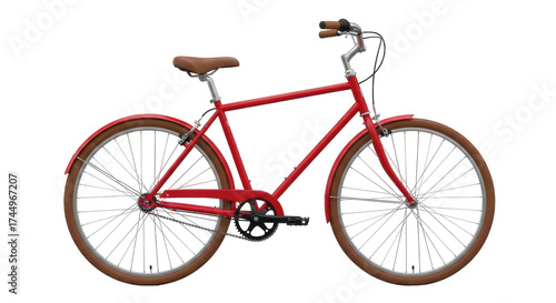 Fototapeta Naklejka Na Ścianę i Meble -  Isolated red bicycle with leather seat and brown tires for city transport, clean image