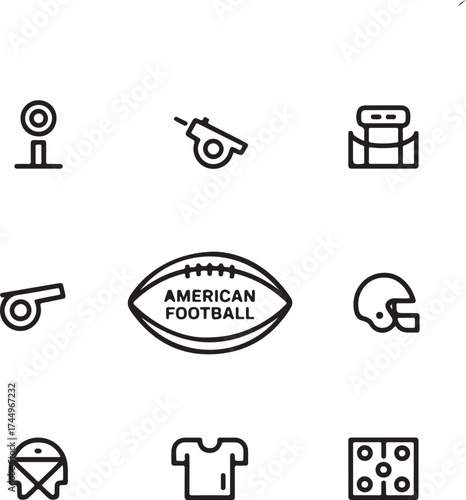 American football icons for sport and game design