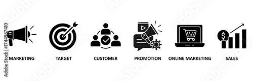 Advertising icon set vector illustration for marketing, target, customer, promotion, online marketing, and sales