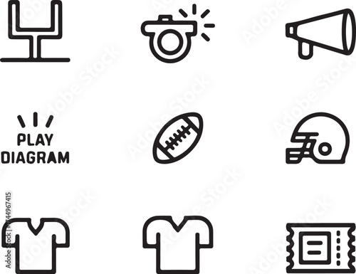 Football icons for sports, games, and team spirit