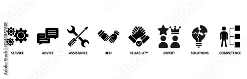 Support icon set vector illustration for service, advice, assistance, help, reliability, expert, solutions and competence