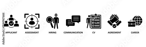 Job interview icon set vector illustration for applicant, assessment, hiring, communication, cv, agreement and career