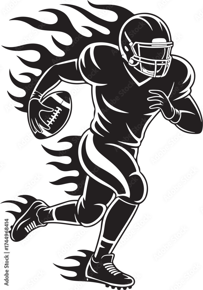 Obraz premium Dynamic football player sprints with flaming energy