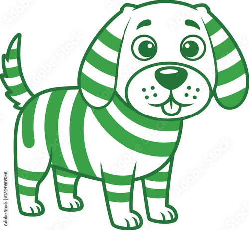 Playful cartoon dog with green stripes, a friendly companion for fun and joy