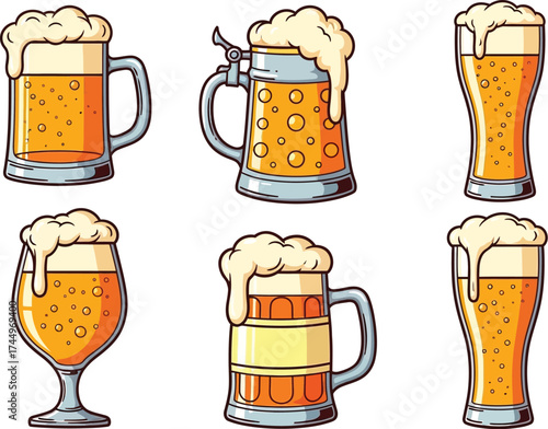 A collection of refreshing, bubbly beers in various glasses, perfect for celebrations or relaxation.