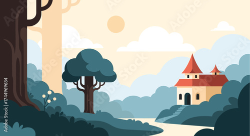 Whimsical Cottage Amidst Verdant Landscape.