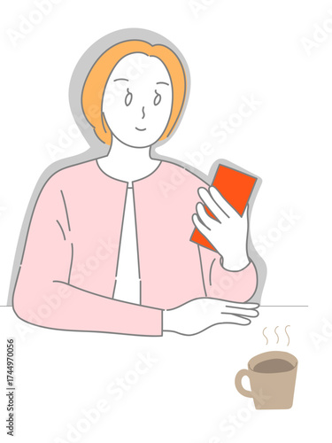女性　イラスト　休憩