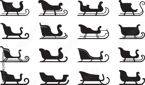 Black sleigh silhouettes on a white background