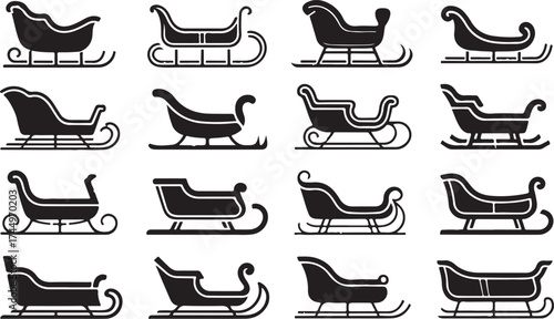 Black sleigh silhouettes on a white background