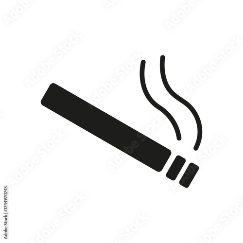 Smoking Cigarette Solid Icon. Tobacco Use And Smoking Hazard Silhouette Symbol. Health Risks, Addiction and Smoking Area. Isolated Vector Illustration