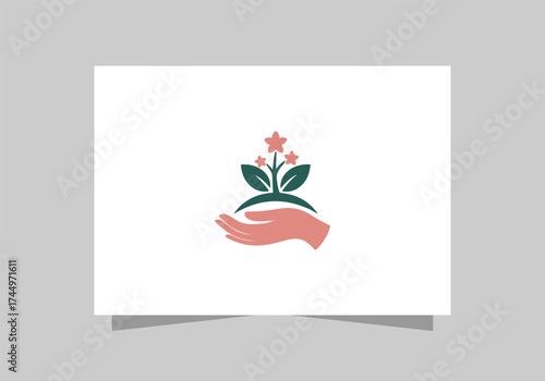 Hand holding tree logo nature, growth, and environmental care. health care icon vector design 
