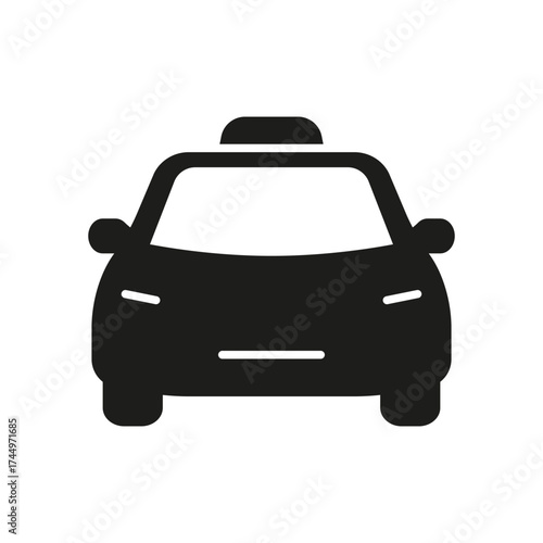 Taxi Front View Solid Icon. Urban Transportation And Cab Service Silhouette Symbol. Taxi Dispatch And Ride-Sharing Concept. Isolated Vector Illustration