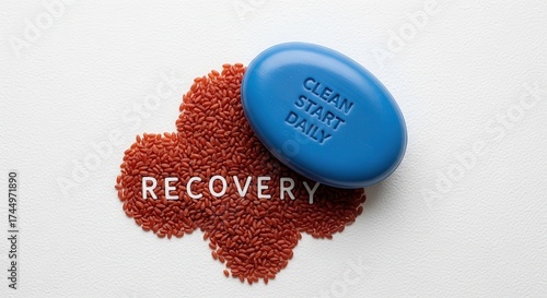Blue Pill and Red Seeds Representing Recovery and New Beginnings