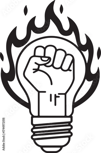Flaming Light Bulb Fist Logo – Power and Innovation Vector Design