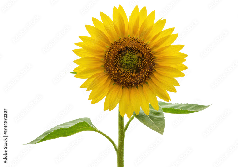 Obraz premium Bright yellow sunflower isolated on transparent background, vibrant summer flower in full bloom for natural beauty and floral designs