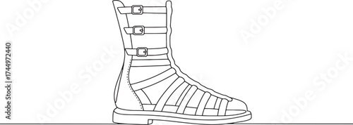 Line Art Gladiator Sandal Boot | Strappy Footwear Outline Drawing