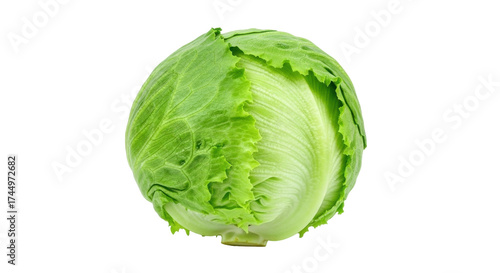 Isolated crisp iceberg lettuce, a healthy vegetable that can be used in a wide variety of salads