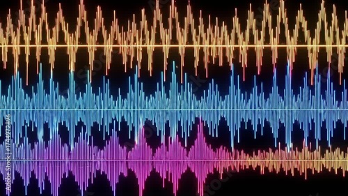 Vibrant sound wave visualizations in colorful audio spectrum display