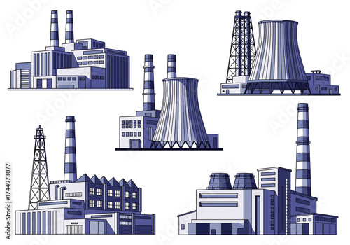 Collection of diverse industrial facilities representing heavy manufacturing and energy production.