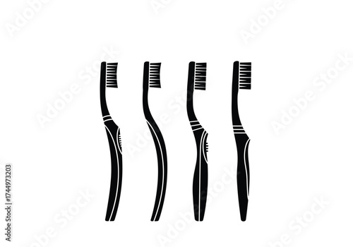 Four different toothbrushes showing varied designs for oral hygiene and cleaning.