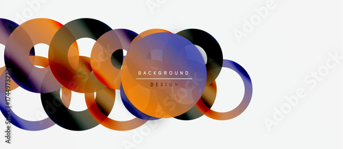 Abstract colorful circles overlap. Modern design features gradients, smooth transitions, dynamic composition. Minimalist background enhances visual impact.