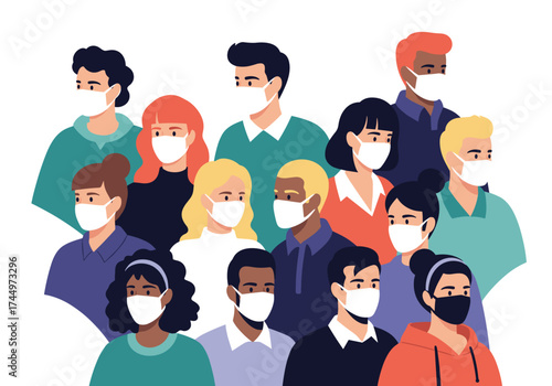 A diverse group of people wearing face masks to protect themselves and others.