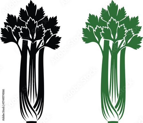 Black and white celery vector illustration healthy food icon