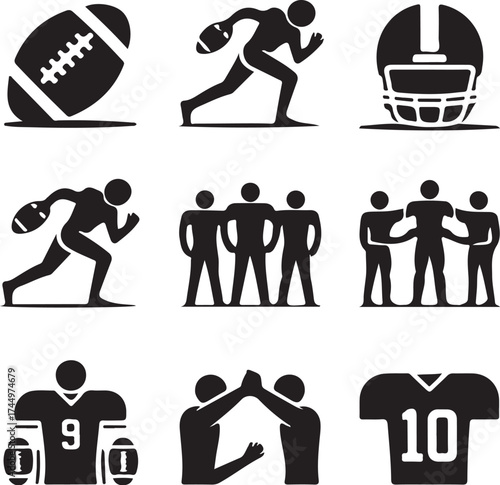 American football icons team sport action celebration victory