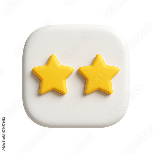 3d Two star rating icon on rounded square isolated on transparent background