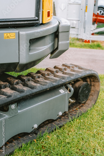Excavator Rubber Tracks and Undercarriage Detail on Construction Machinery