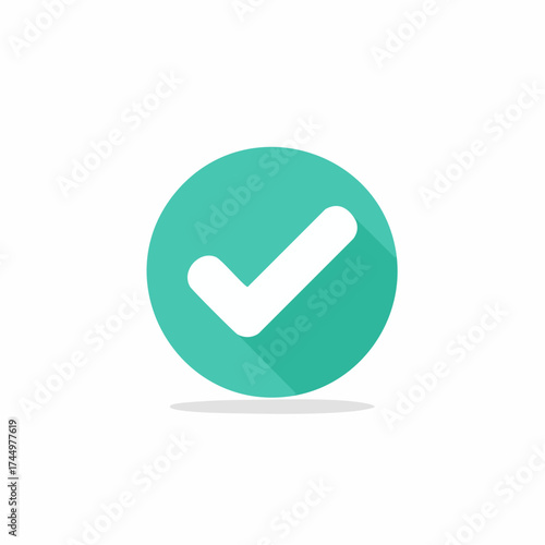 Teal circle with white check mark and long shadow indicating completion or success