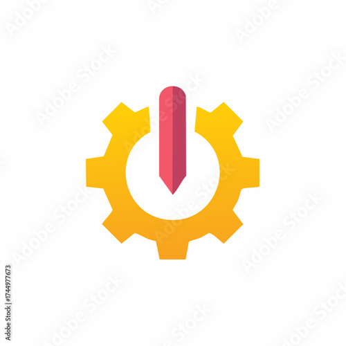 Gear symbol with power button, technology and engineering concept, isolated design