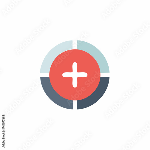 Addition or Plus Icon Symbol. Red circle with white plus sign. Abstract circle graphic
