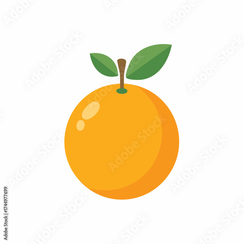 Orange fruit illustration with green leaves, fresh and healthy, isolated.