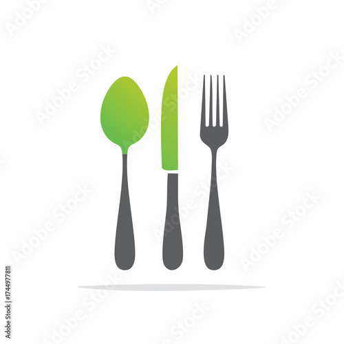 Modern Green Gradient Spoon Knife Fork Utensils Healthy Eating Design Concept