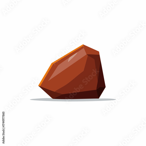Polygonal brown faceted gem stone crystal rock vector illustration with subtle shadow